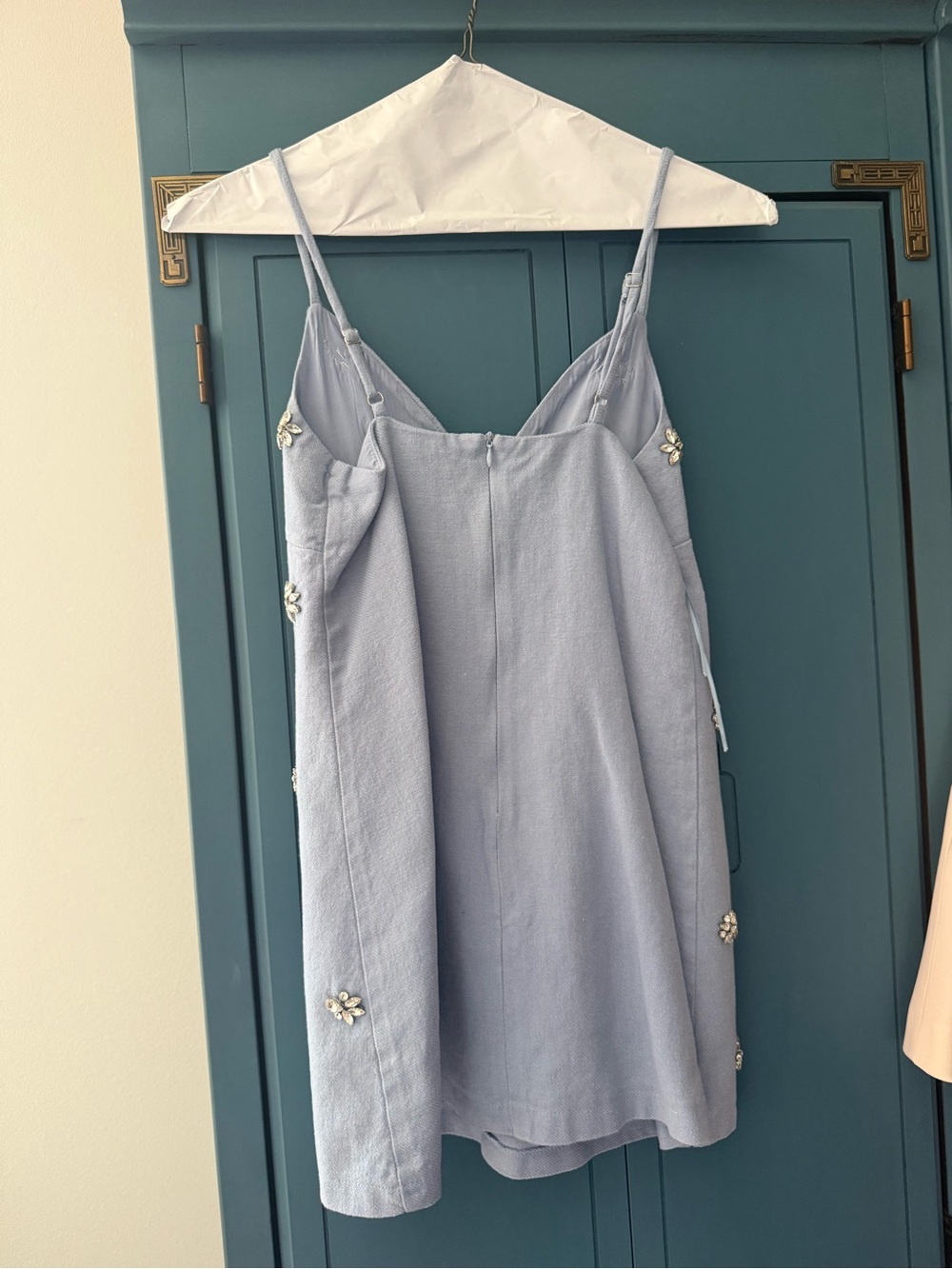 En Saison Pale Blue Strap Dress with Knit Texture - Picture 2 of 4